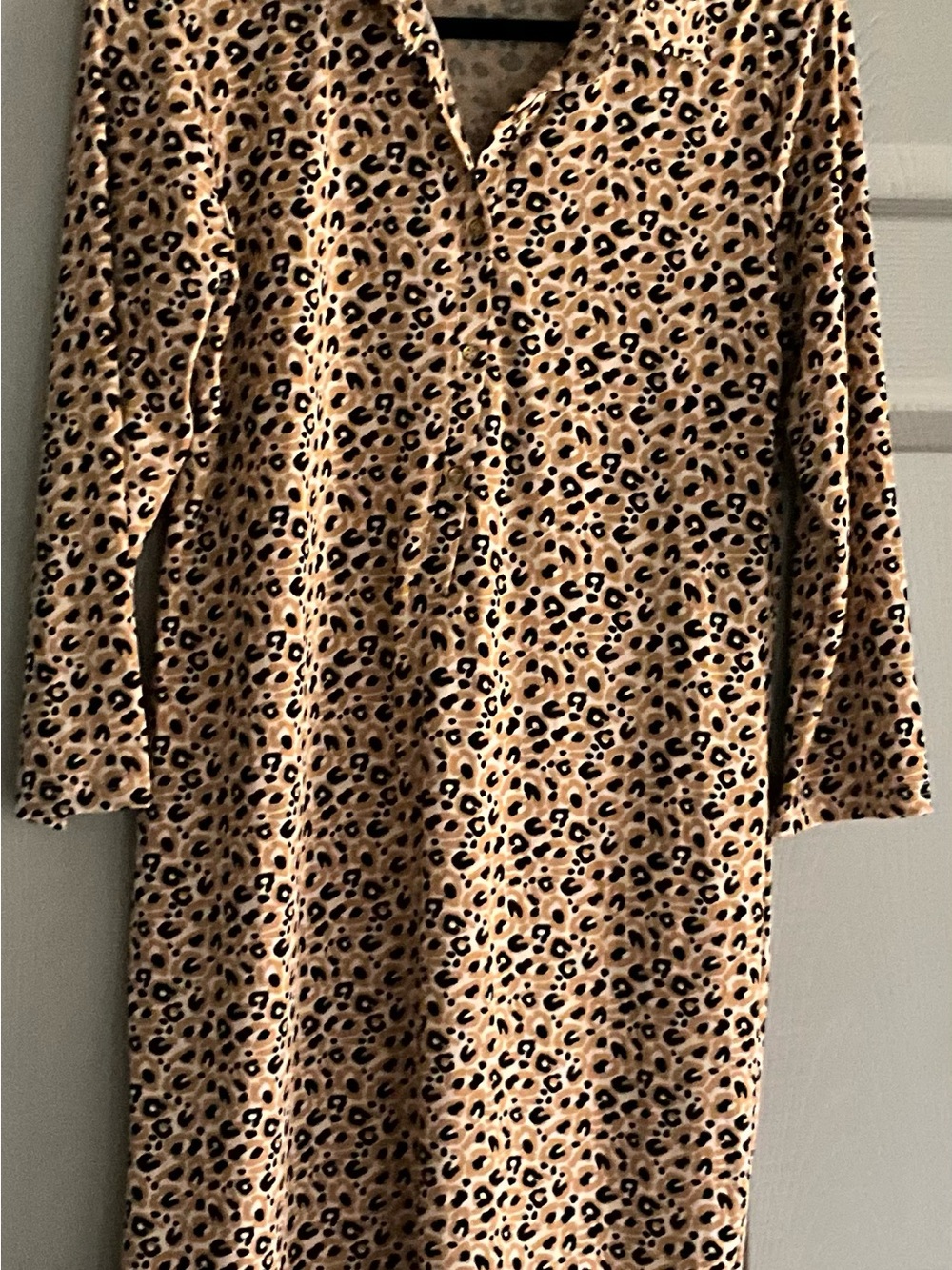 Leopard Print Long Sleeve Midi Dress - Black & Tan